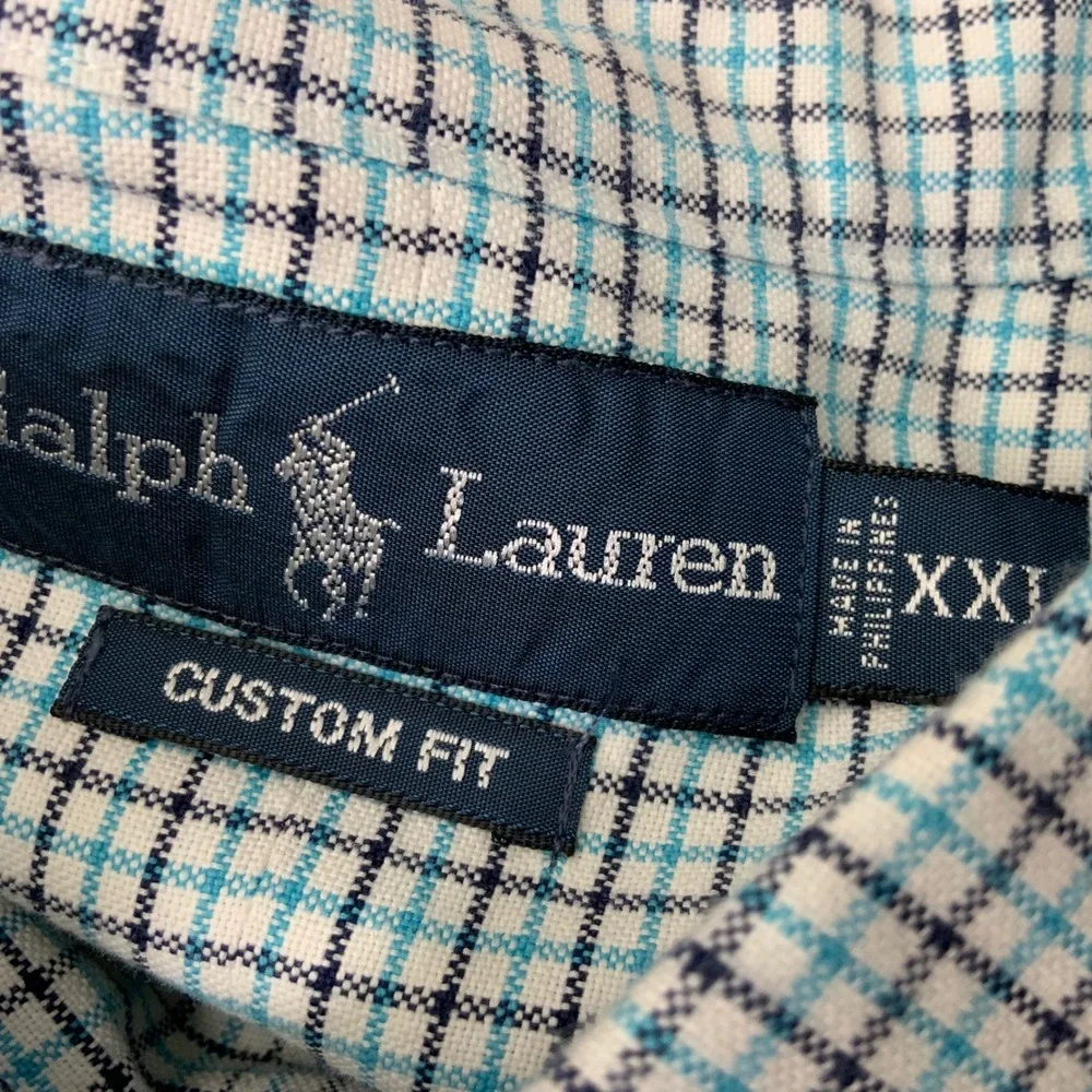Polo Ralph Lauren Mens XXL Custom Fit Button Down Shirt Blue Micro Check Pony